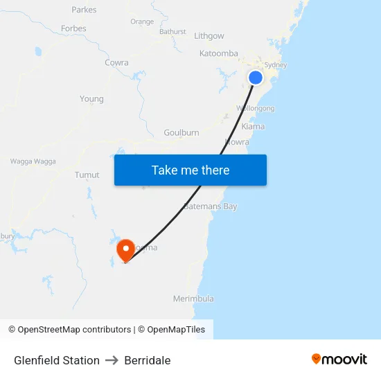 Glenfield Station to Berridale map