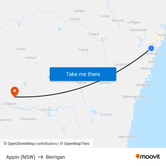 Appin (NSW) to Berrigan map