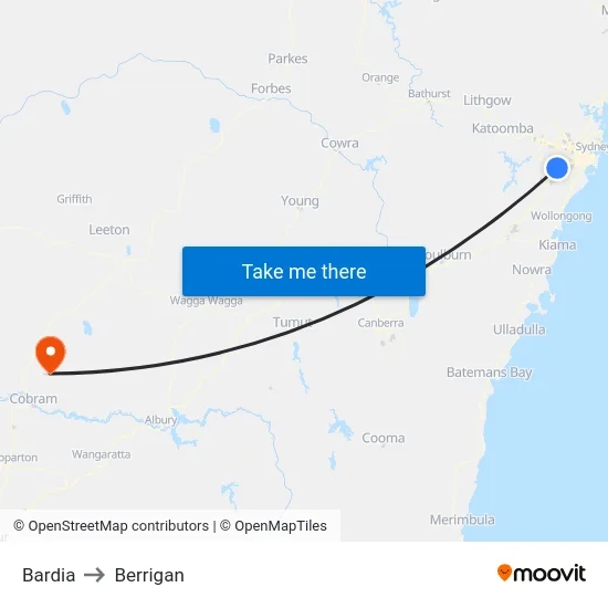 Bardia to Berrigan map