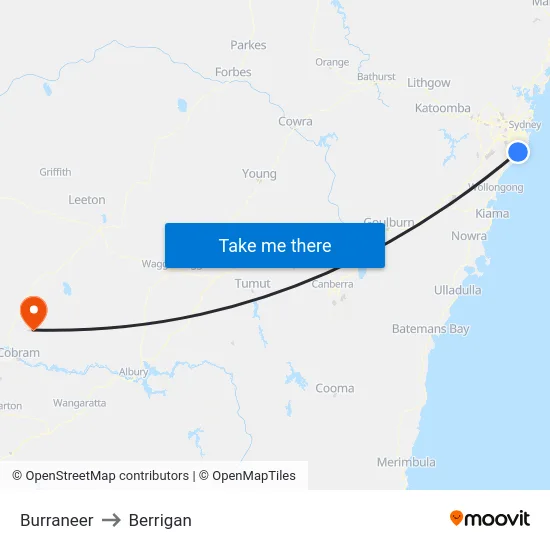 Burraneer to Berrigan map