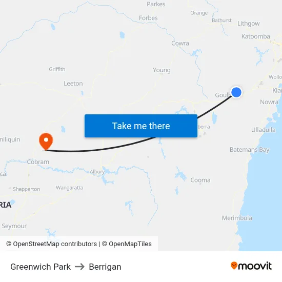 Greenwich Park to Berrigan map