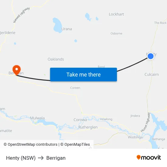Henty (NSW) to Berrigan map