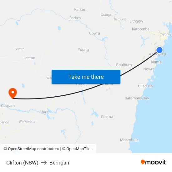 Clifton (NSW) to Berrigan map