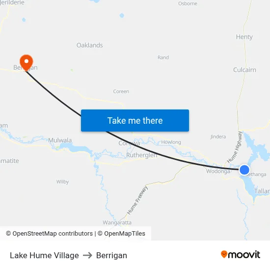 Lake Hume Village to Berrigan map