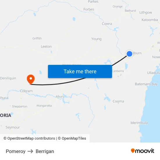 Pomeroy to Berrigan map