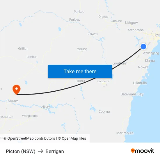 Picton (NSW) to Berrigan map