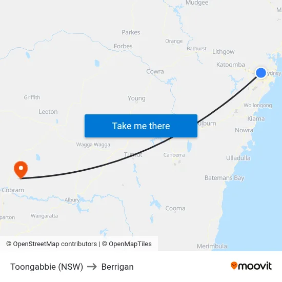 Toongabbie (NSW) to Berrigan map