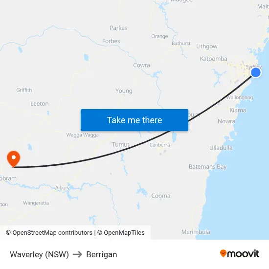 Waverley (NSW) to Berrigan map