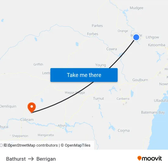 Bathurst to Berrigan map