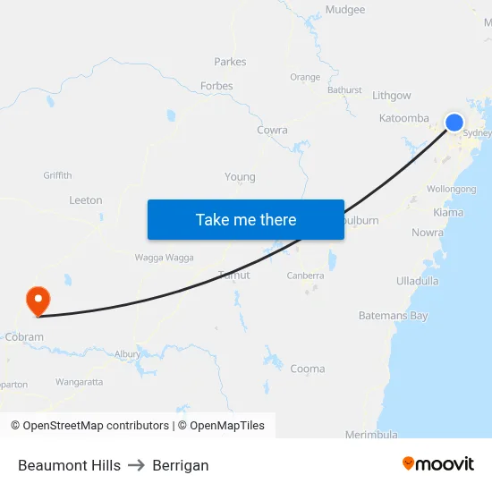 Beaumont Hills to Berrigan map