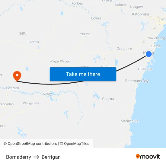 Bomaderry to Berrigan map