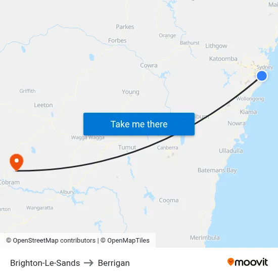 Brighton-Le-Sands to Berrigan map