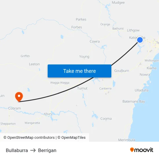 Bullaburra to Berrigan map