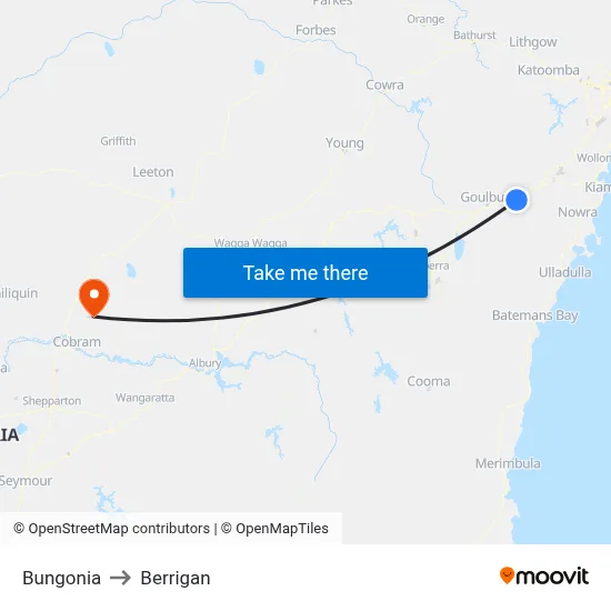 Bungonia to Berrigan map