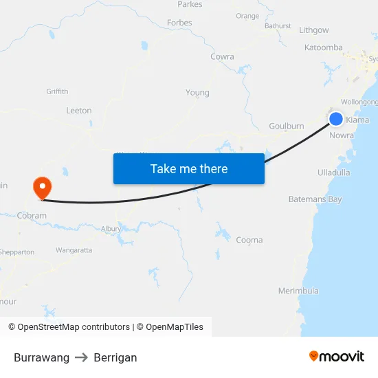 Burrawang to Berrigan map