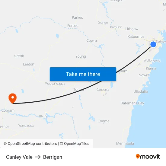 Canley Vale to Berrigan map