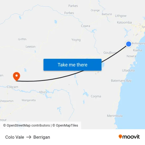 Colo Vale to Berrigan map