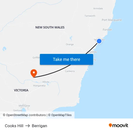 Cooks Hill to Berrigan map