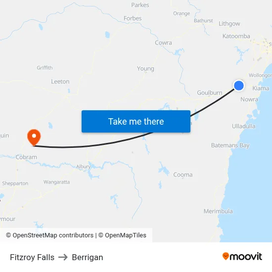 Fitzroy Falls to Berrigan map