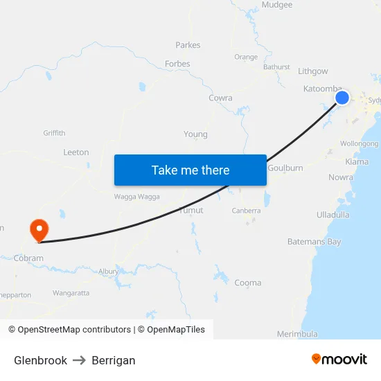 Glenbrook to Berrigan map