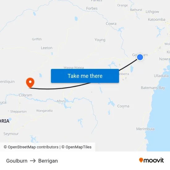 Goulburn to Berrigan map