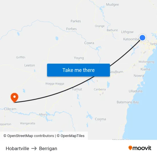Hobartville to Berrigan map