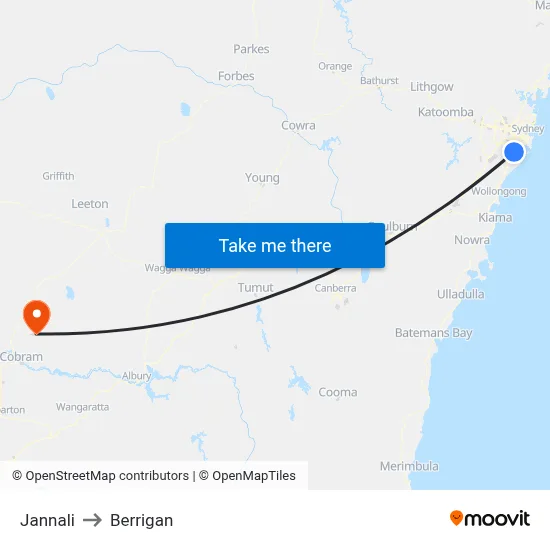 Jannali to Berrigan map