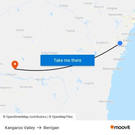 Kangaroo Valley to Berrigan map