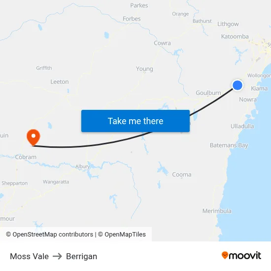 Moss Vale to Berrigan map