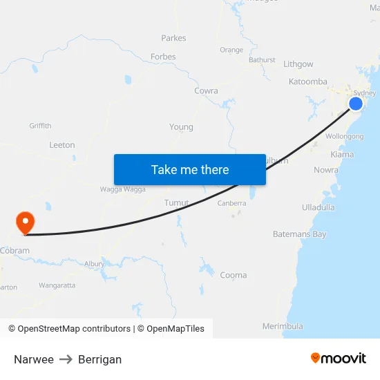 Narwee to Berrigan map