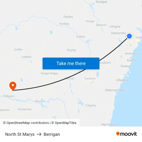 North St Marys to Berrigan map