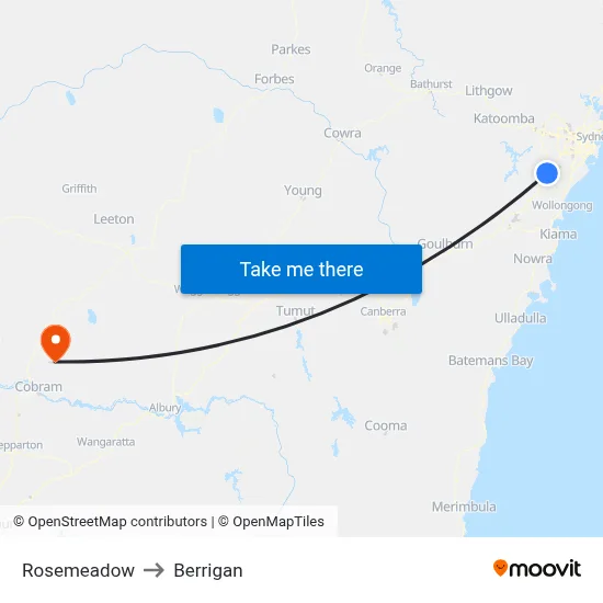 Rosemeadow to Berrigan map