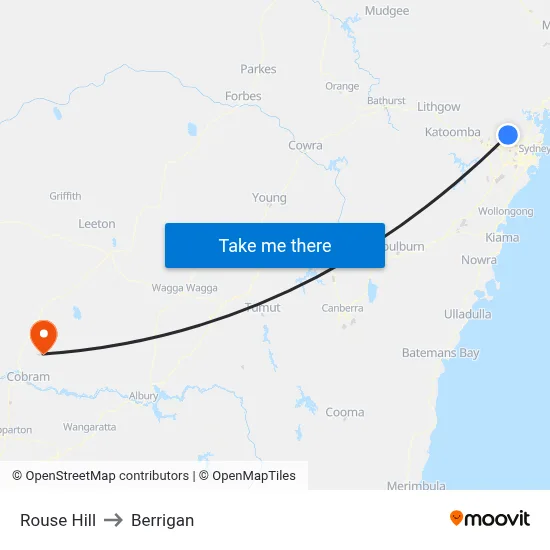 Rouse Hill to Berrigan map
