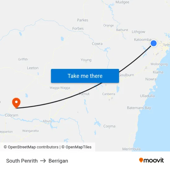 South Penrith to Berrigan map