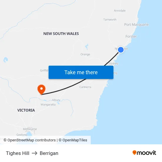 Tighes Hill to Berrigan map