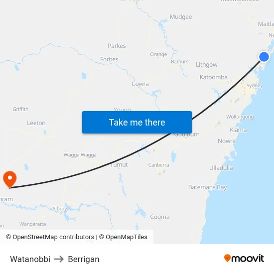 Watanobbi to Berrigan map