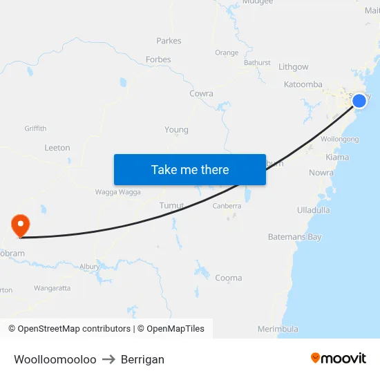 Woolloomooloo to Berrigan map