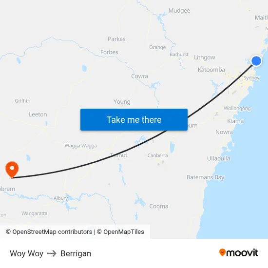 Woy Woy to Berrigan map