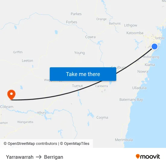 Yarrawarrah to Berrigan map