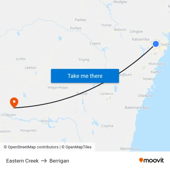 Eastern Creek to Berrigan map