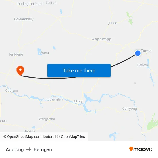Adelong to Berrigan map