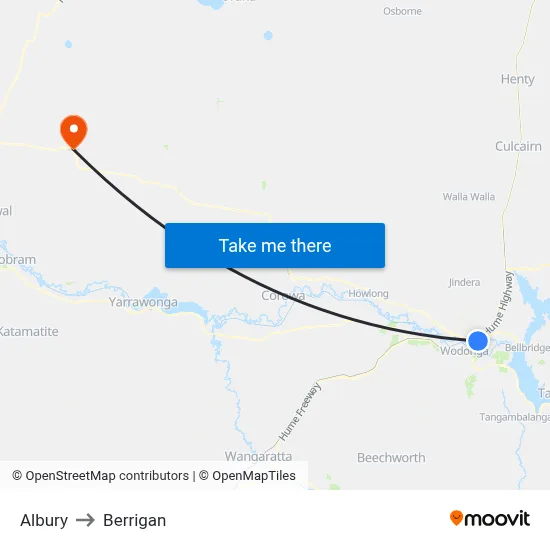 Albury to Berrigan map