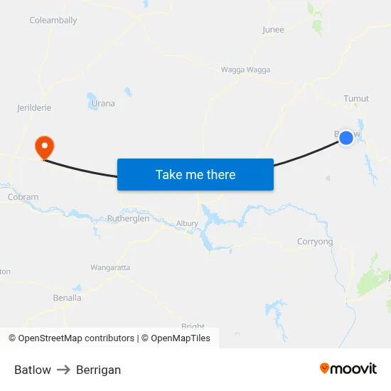 Batlow to Berrigan map
