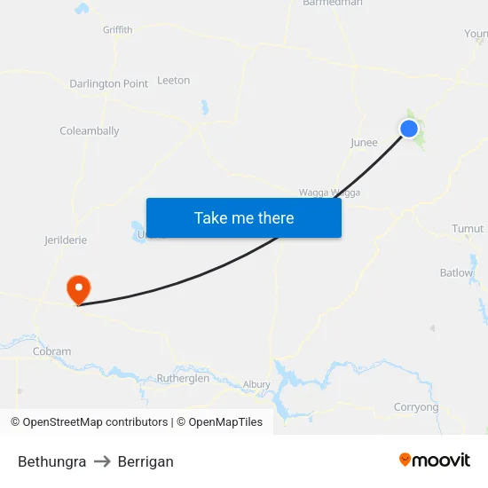 Bethungra to Berrigan map