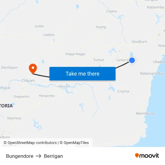 Bungendore to Berrigan map
