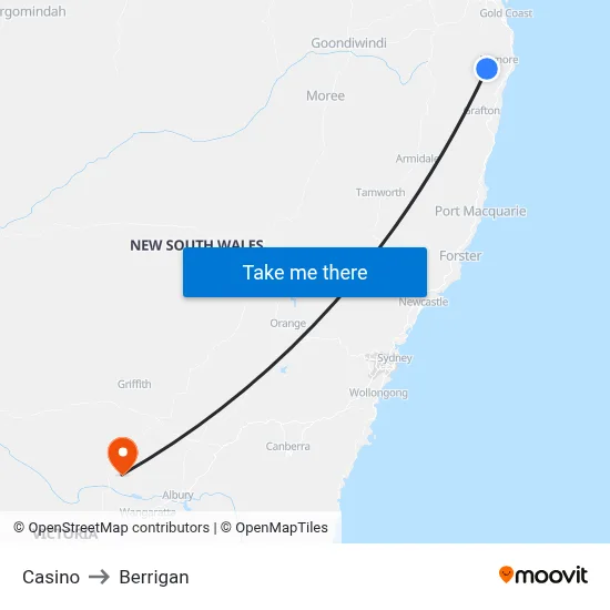 Casino to Berrigan map