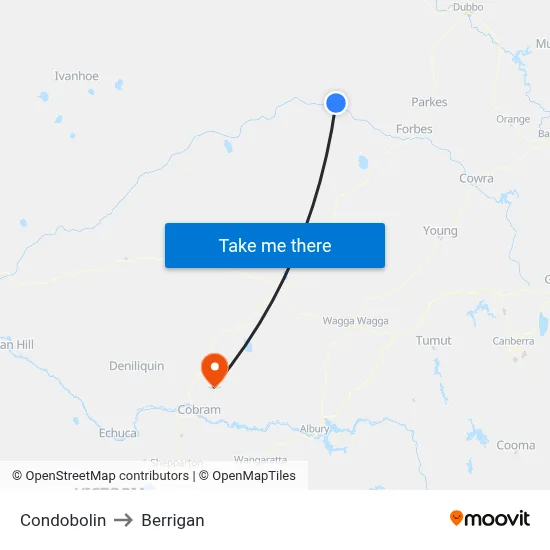Condobolin to Berrigan map