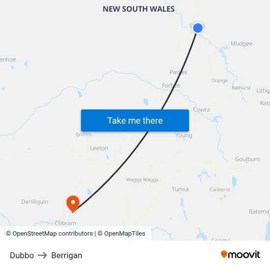 Dubbo to Berrigan map