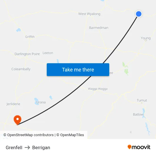 Grenfell to Berrigan map