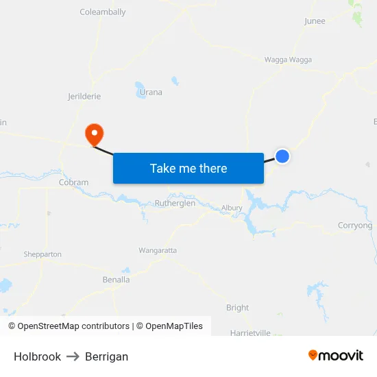 Holbrook to Berrigan map